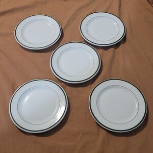 Lot of 5 Vtg 40s Shenango China 6.25" Double Green Stripe Bread Plates